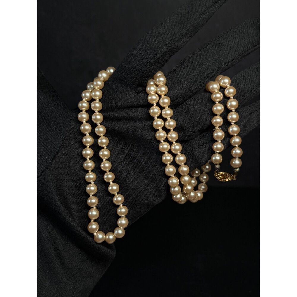 Vintage Faux Pearl Necklace Cream Single Strand 30"